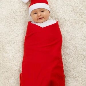 Parent's Choice Red Santa Xmas Swaddle Set, Swaddle Baby Blanket and Beanie.